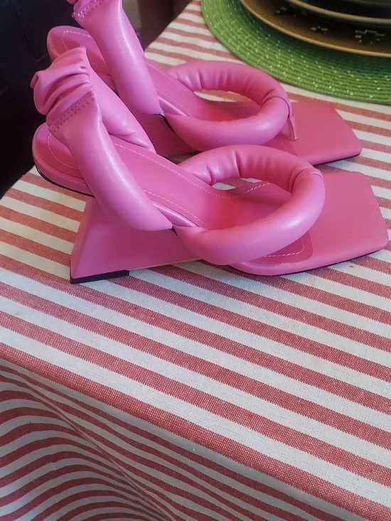 Women’s Padded Pink Square-Toe Heeled Sandals/ Jacqmeus Renasians Paris - Picture 2 of 9